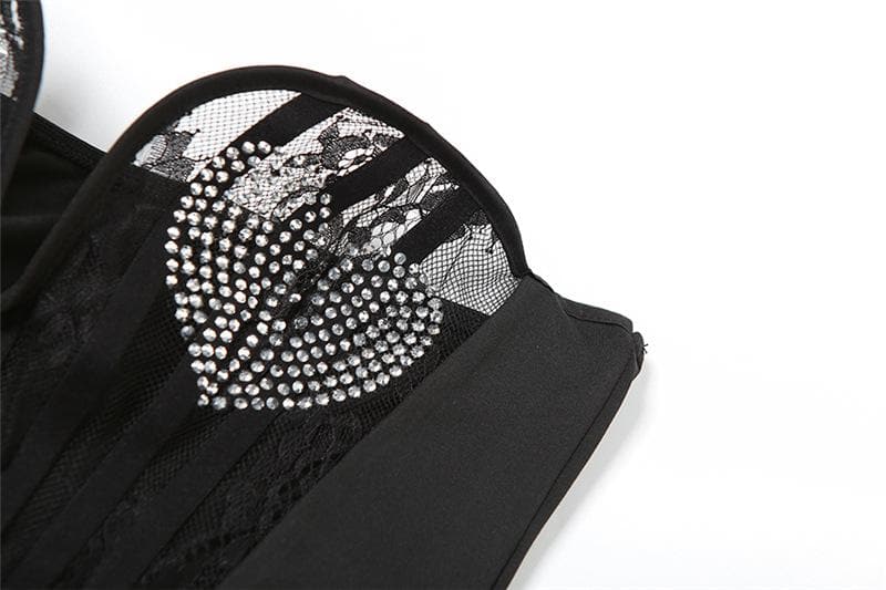 Sweetheart neck beaded bustier lace see through tube top