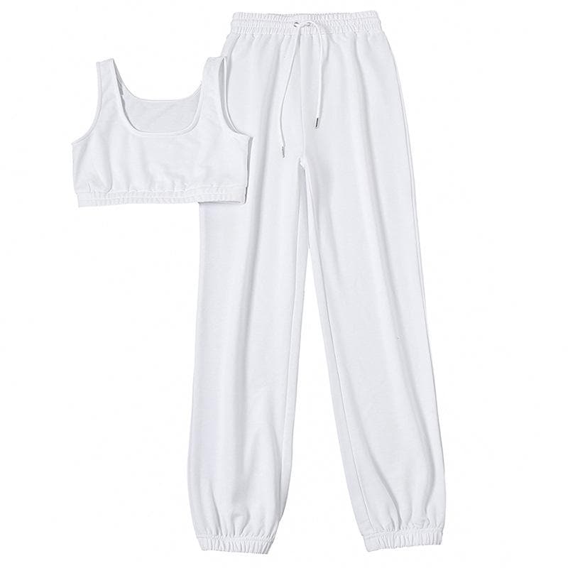 Sleeveless solid sport pant set