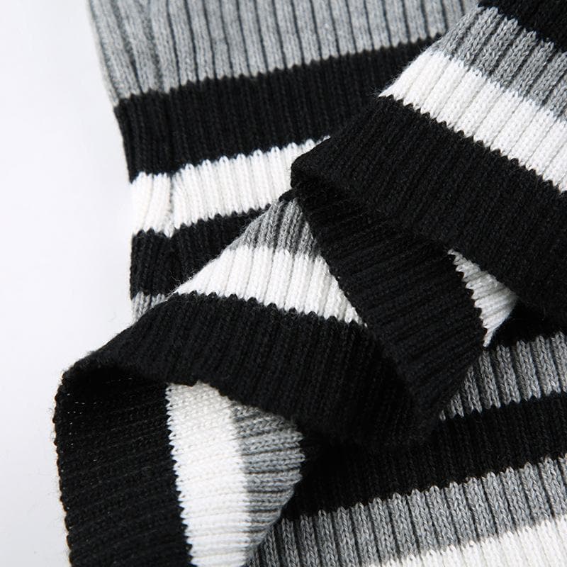 Striped contrast off shoulder long sleeve knitted top