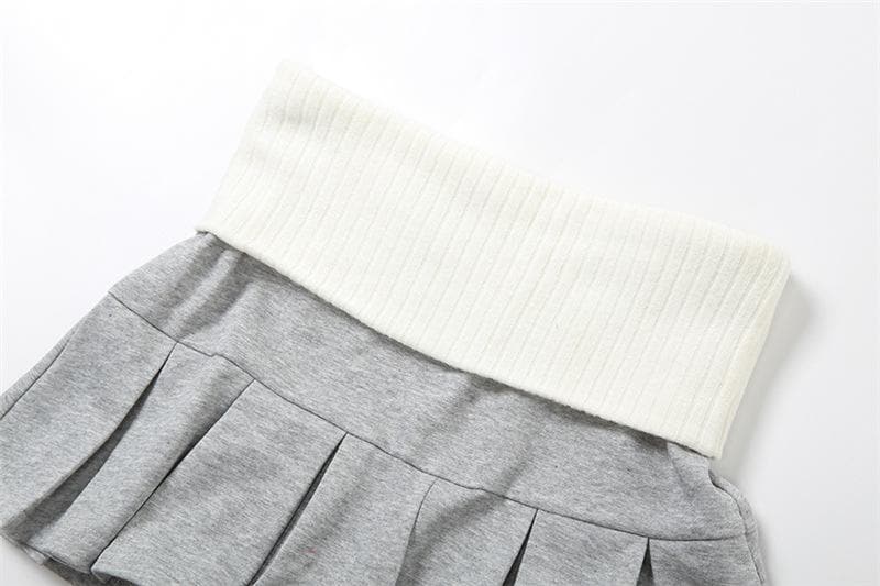 Contrast knitted pleated patchwork low rise mini skirt