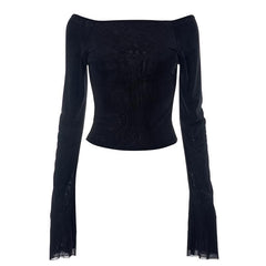 Backless solid off shoulder long sleeve top