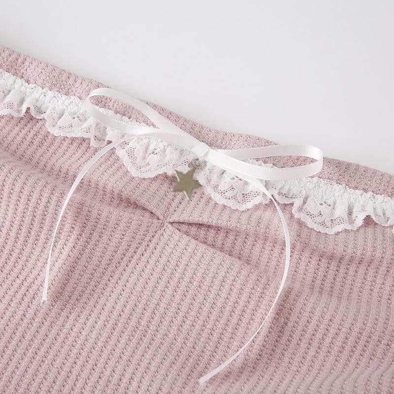 Textured lace hem backless ruffle contrast tube crop top