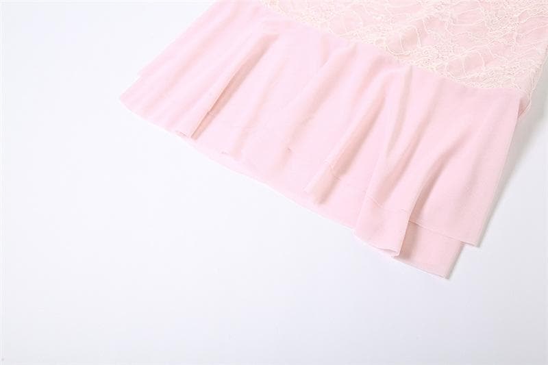 Corset lace patchwork tube ruffle low rise mini skirt set