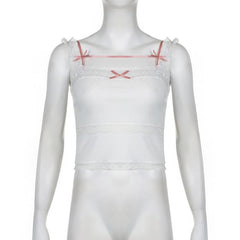 Bowknot lace hem contrast sleeveless backless top