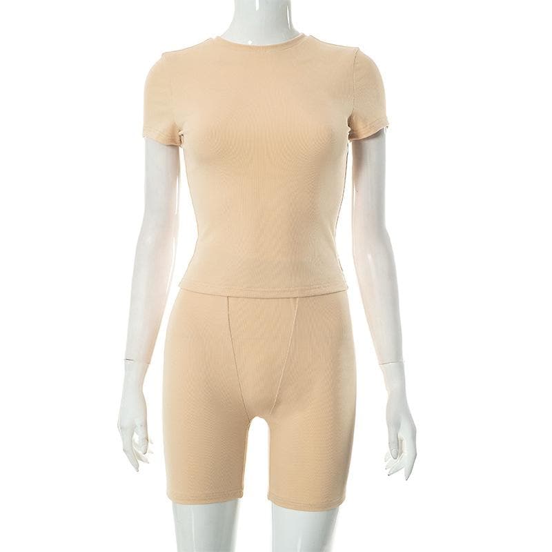 Short sleeve crewneck solid ribbed pant set