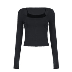 Contrast patchwork long sleeve round neck top