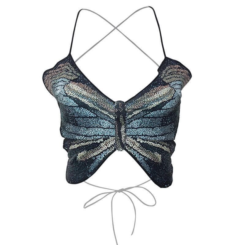 Butterfly cross open back top