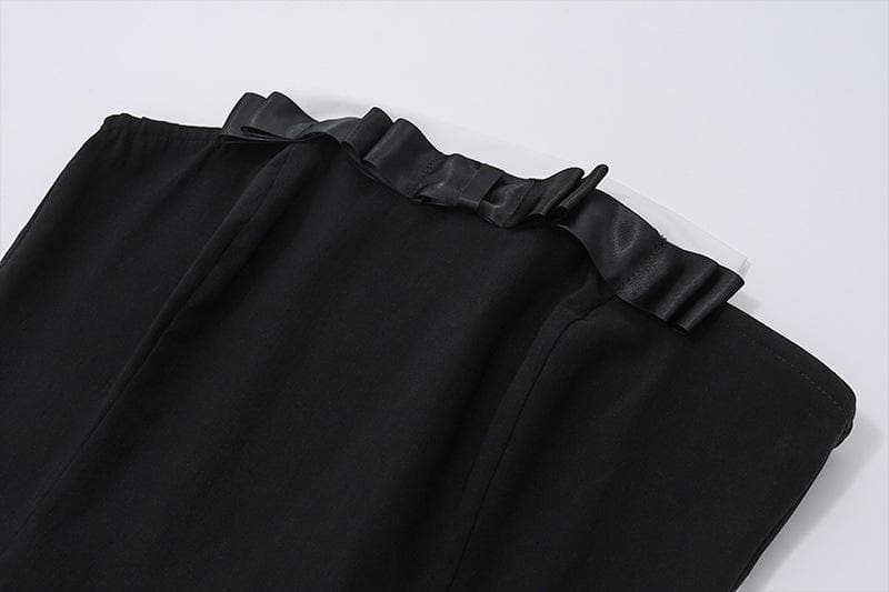 Bowknot stitch pleated ruched backless contrast tube mini skirt set