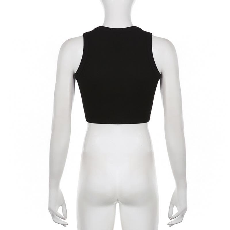 Textured contrast sleeveless crewneck patchwork crop top