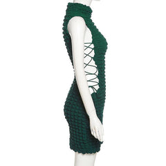 Sleeveless high neck lace up side mini dress