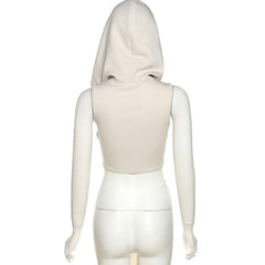 Sleeveless solid irregular ribbon hoodie ruched crop top