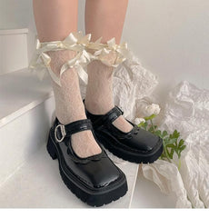 Sheer lace bowknot satin knee high socks