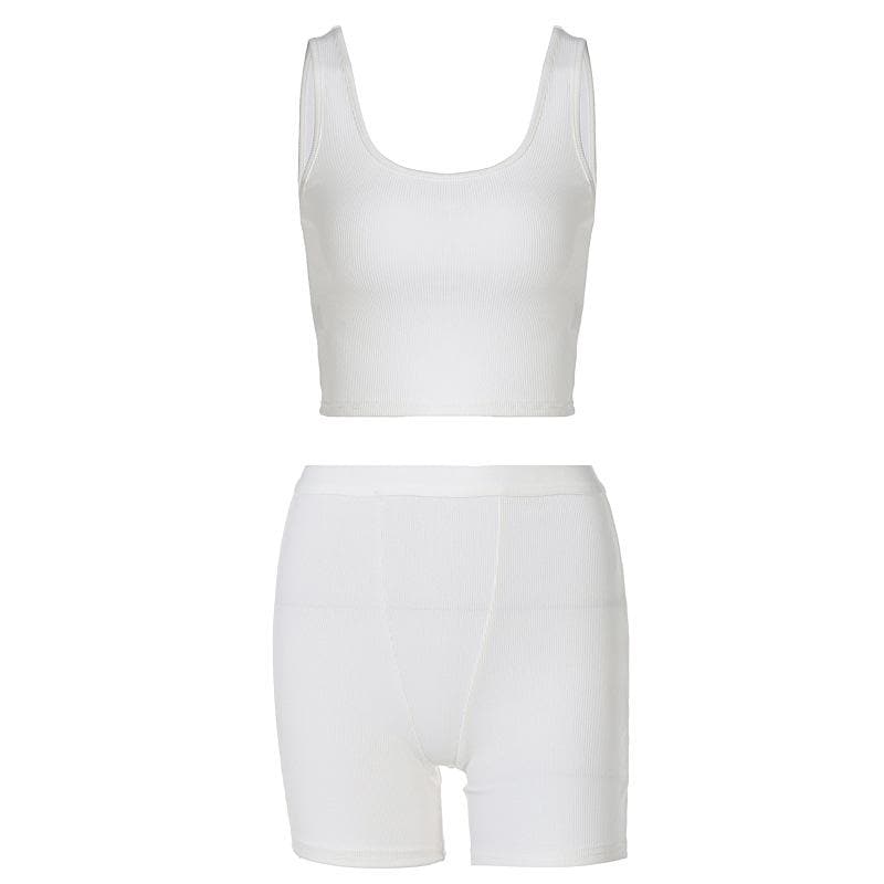 Ribbed sleeveless u neck solid pant set