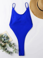 Padded u neck solid backless one piece swimwear