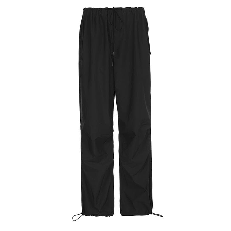 Drawstring solid low rise pocket wide leg baggy pant
