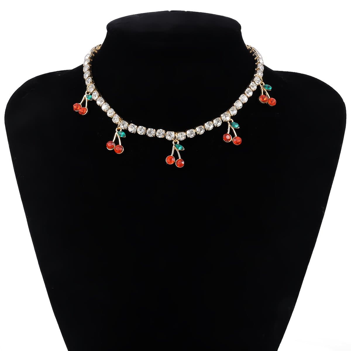 Cherry pendant rhinestone necklace