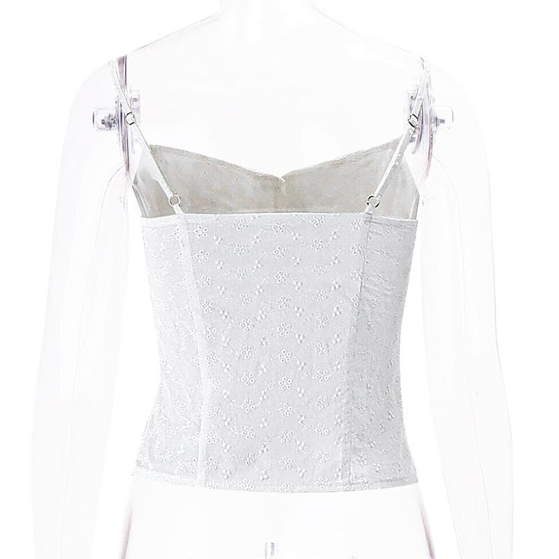 Textured pleated button slit solid backless cami top