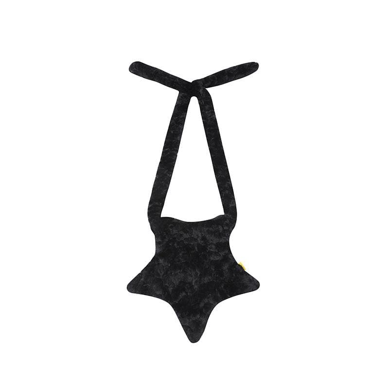 Star solid fluffy knotted zip-up bag