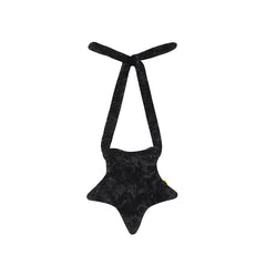 Star solid fluffy knotted zip-up bag