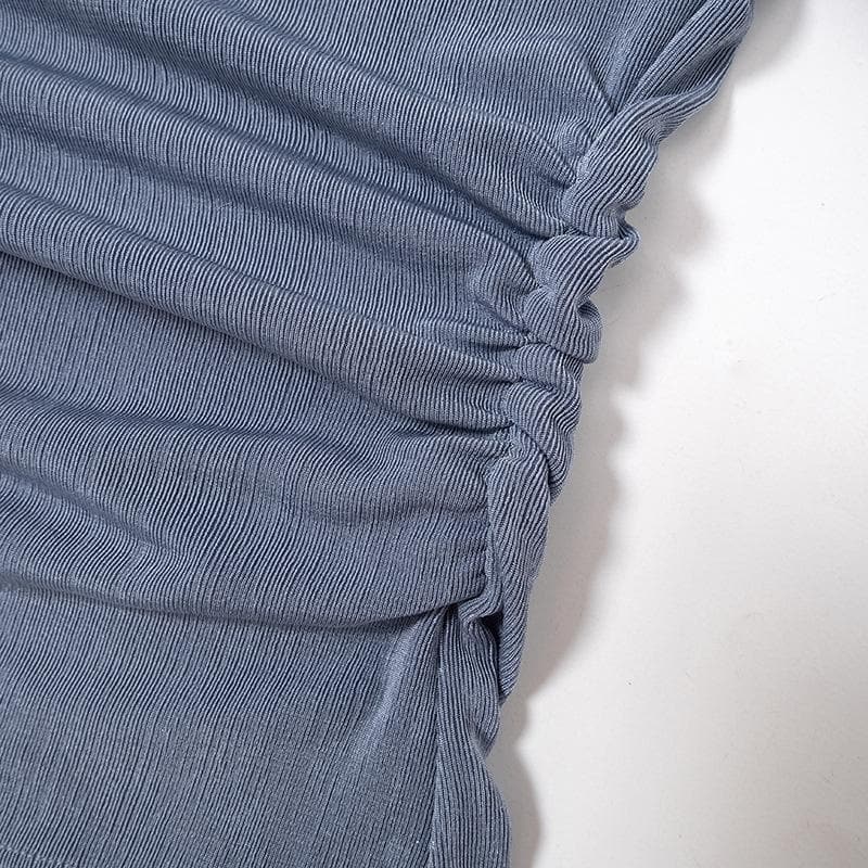 Solid off shoulder long sleeve irregular ruched top