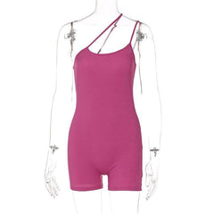 Solid one shoulder backless romper