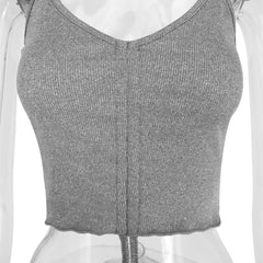 Drawstring 2-way ruched v neck ruffle solid cami top