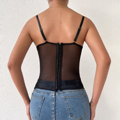 Eyelash lace embroidery corset button sweetheart neck cami top