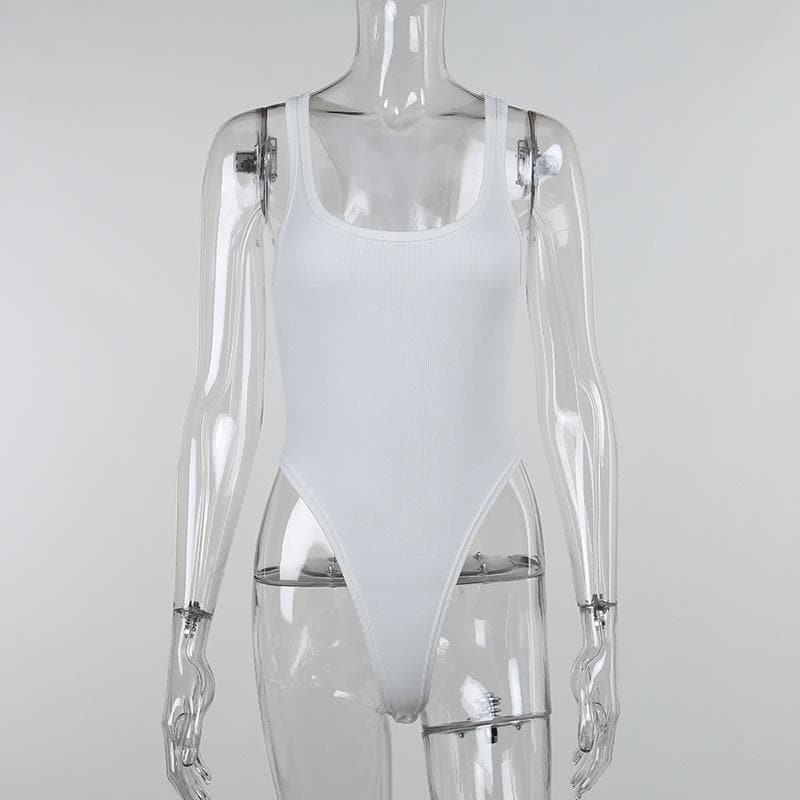 Ribbed sleeveless u neck solid bodysuit