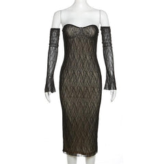 Lace gloves sweetheart neck backless tube midi dress