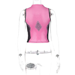 Contrast sleeveless high neck body pattern crop top