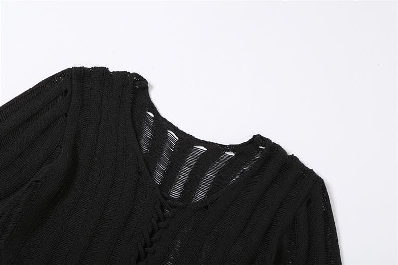 Solid long sleeve knitted slit lace up self tie top