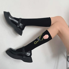 Ruffle flower applique long socks