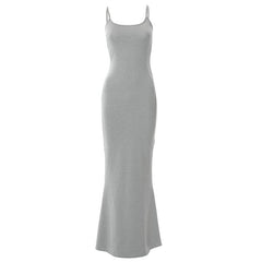 Sleeveless solid square neck mermaid hem cami maxi dress