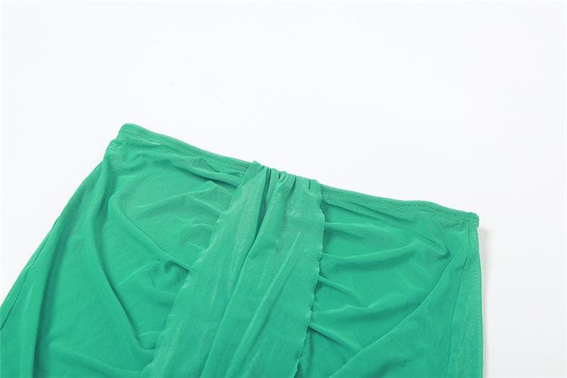Cross front gloves hollow out halter mesh bodysuit maxi skirt set
