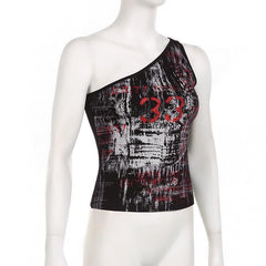 One shoulder sleeveless contrast print irregular top