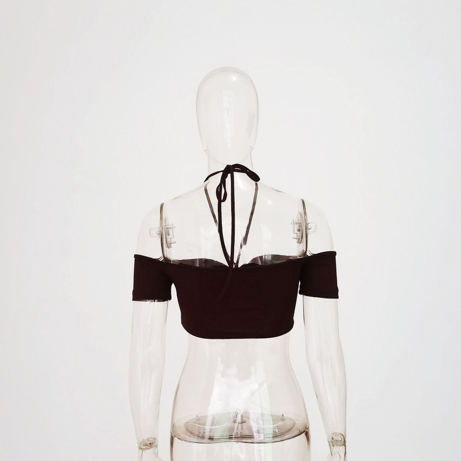 Off shoulder short sleeve knotted solid self tie back top