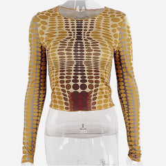 Contrast polka dot round neck long sleeve top