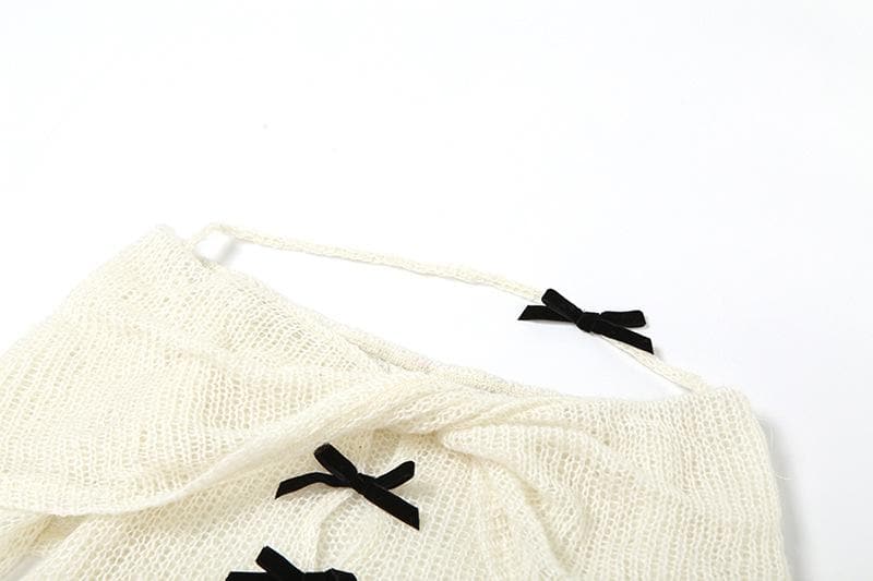 Off shoulder bowknot long sleeve contrast backless top