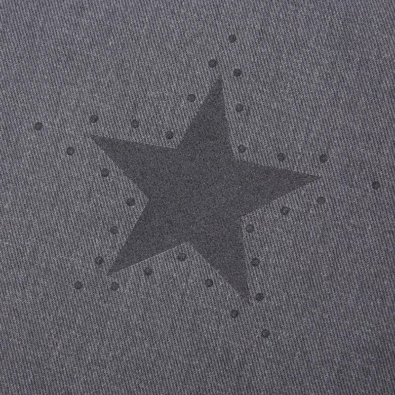Contrast denim star pattern zip-up pocket jeans