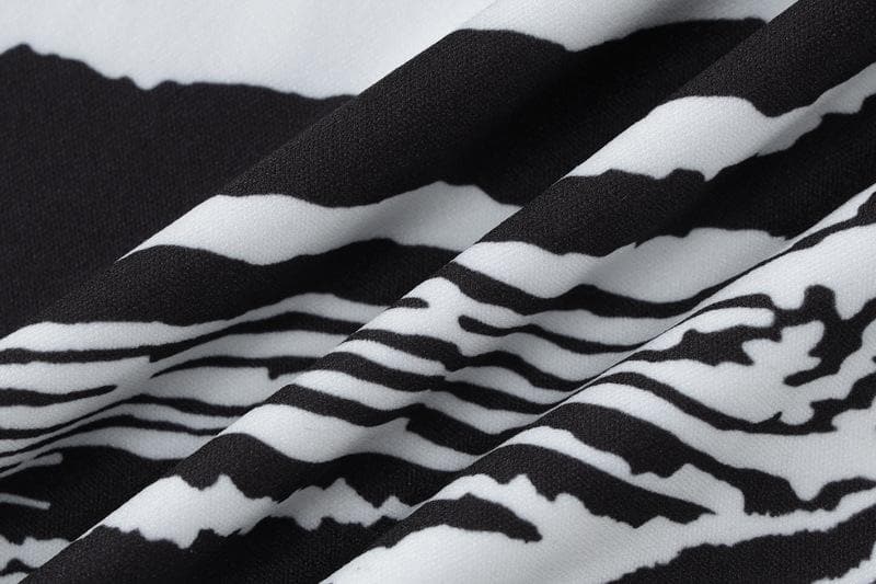 Zebra print contrast irregular slit hollow out backless midi dress