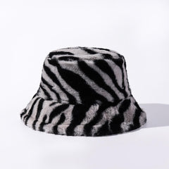 Zebra pattern fluffy fisherman bucket hat