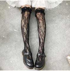 Sheer lace thigh high stockings socks