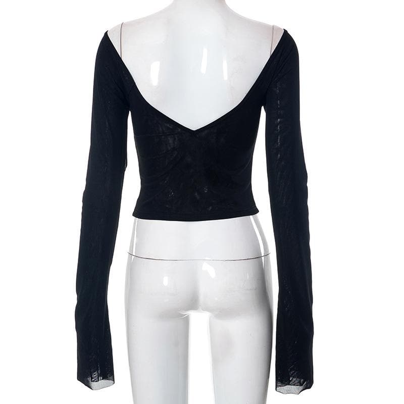 Backless solid off shoulder long sleeve top