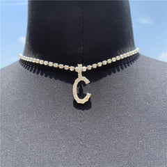 Initials pendant rhinestone chocker