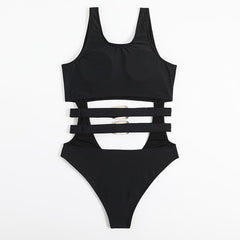 Buckle hollow out U neck one piece swimwear