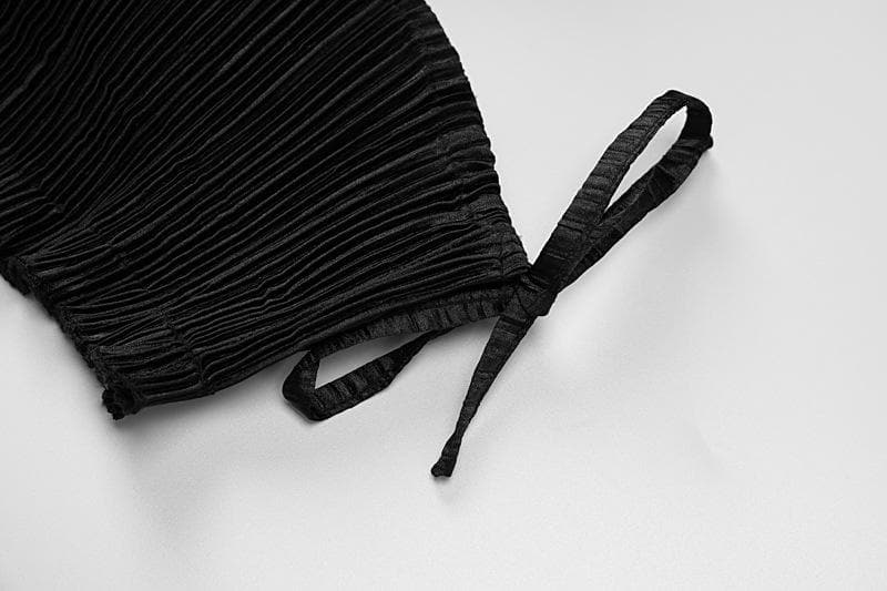 Textured solid high neck long puff sleeve self tie top