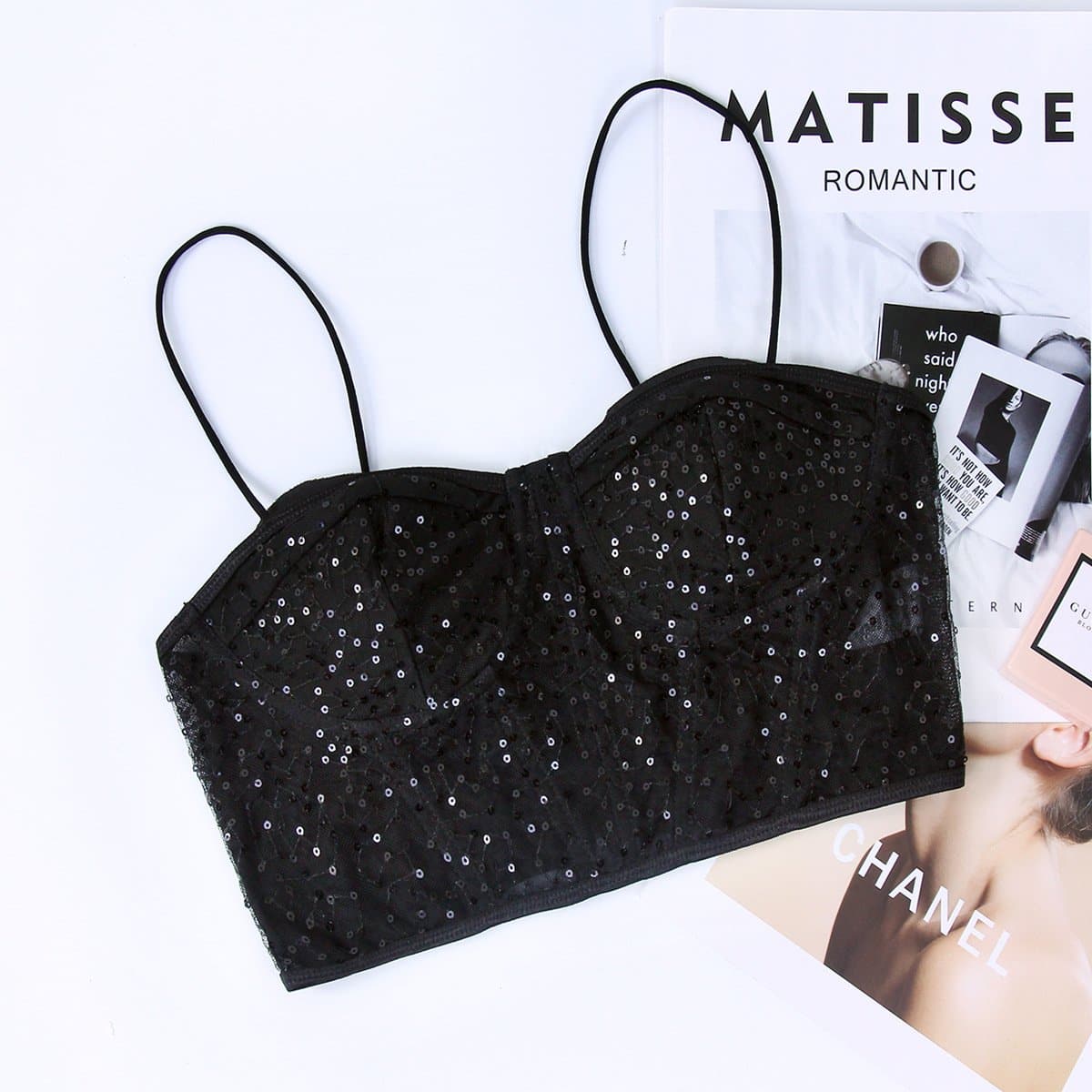 Spaghetti strap button glitter bustier cami top