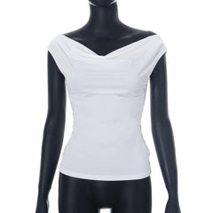 Cowl neck solid cap sleeve backless self tie ruched crop top