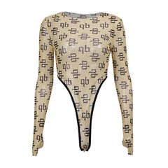 Print crewneck long sleeve bodysuit