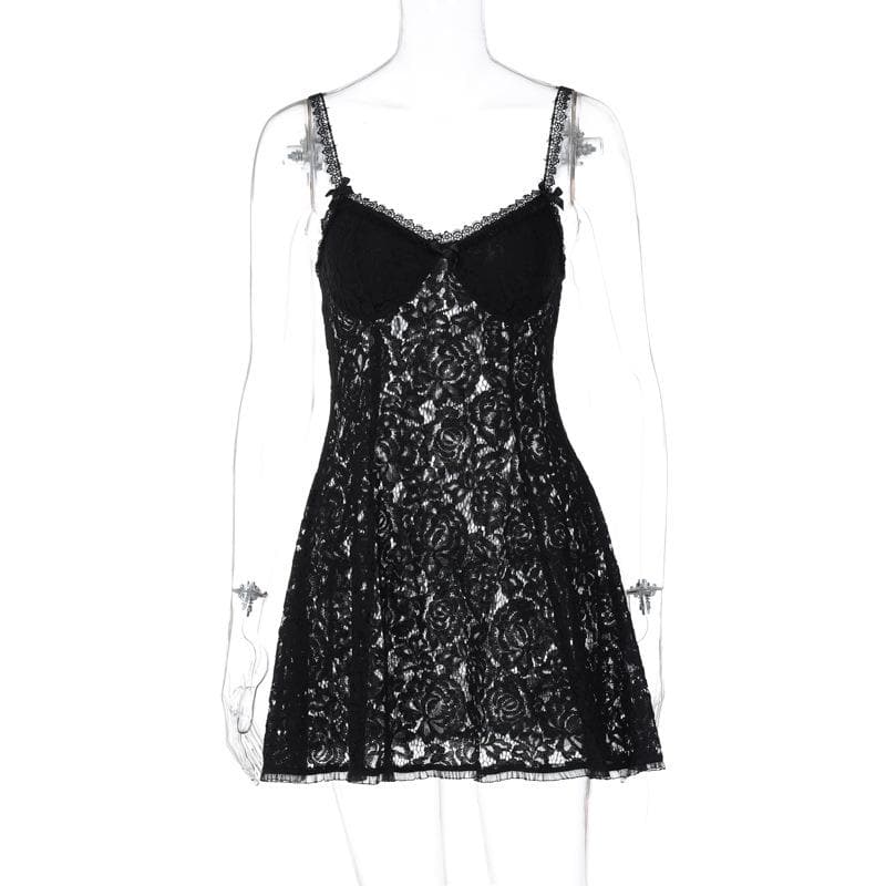 Backless v neck lace see through zip-up solid mini dress